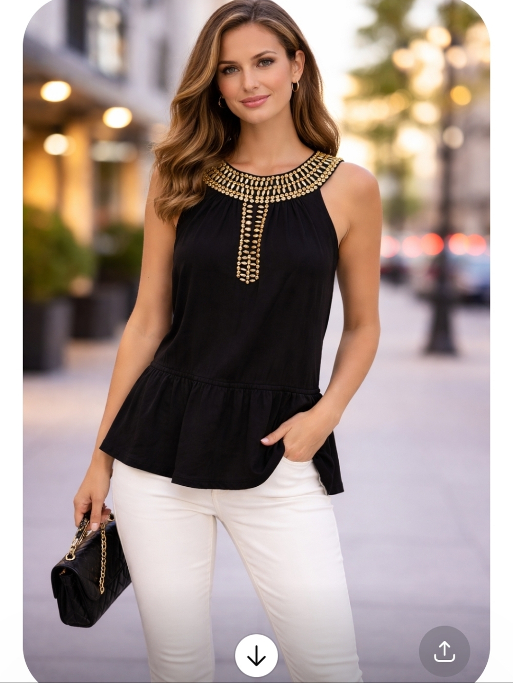 STYLE Black Jeweled Peplum Top